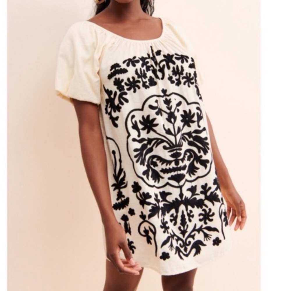 Free People Cream Dress with Black Embroidery